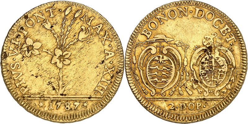 ITALIE - ITALY
Vatican, Pie VI (1775-1799). 2 doppie aux écus ovales 1787 - An ...