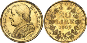 ITALIE - ITALY
Vatican, Pie IX (1846-1878). 20 lire 1869 - An XXIV, R, Rome.
Av. PIVS IX PON. - M. A. (date). Buste à gauche de Pie IX, au-dessous u...