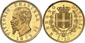 ITALIE - ITALY
Victor-Emmanuel II (1861-1878). 20 lire 1873, R, Rome.
Av. VITTORIO EMANUELE II. Tête nue à gauche, au-dessous signature FERRARIS et ...