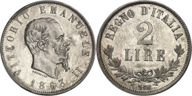 ITALIE - ITALY
Victor-Emmanuel II (1861-1878). 2 lire 1863, N, Naples.
Av. VITTORIO EMANUELE II. Tête nue à gauche ; au-dessous signature FERRARIS e...