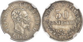 ITALIE - ITALY
Victor-Emmanuel II (1861-1878). 50 centimes 1863, M, Milan.
Av. VITTORIO EMANUELE II. Tête nue à gauche ; au-dessous signature FERRAR...