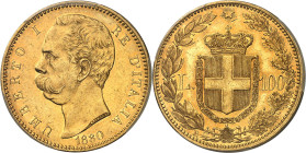 ITALIE - ITALY
Umberto I (1878-1900). 100 lire 1880, R, Rome.
Av. UMBERTO I RE D’ITALIA. Tête nue à gauche, signature SPERANZA ; au-dessous (date). ...