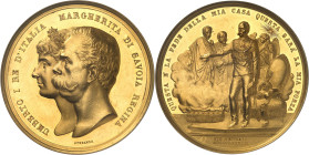ITALIE - ITALY
Umberto I (1878-1900). Médaille d’Or, accession au trône d’Umberto Ier de Savoie, par Speranza 1878, Rome.
Av. UMBERTO I RE D'ITALIA ...