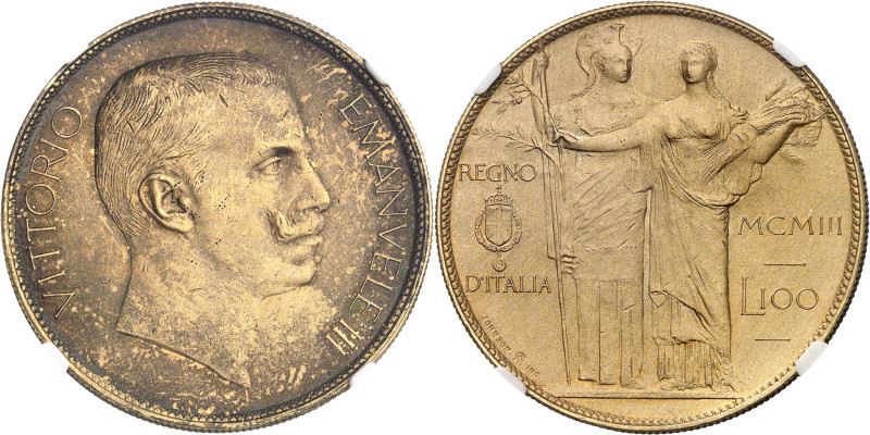 ITALIE - ITALY
Victor-Emmanuel III (1900-1946). Essai de 100 lire en métal doré...