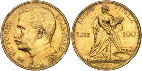 ITALIE - ITALY
Victor-Emmanuel III (1900-1946). 100 lire Or pour l’ESPOSIZIONE INTERNAZIONALE AGRICOLA INDUSTRIALE 1912, R, Rome.
Av. VITTORIO EMANV...