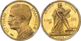 ITALIE - ITALY
Victor-Emmanuel III (1900-1946). 50 lire Or pour l’ESPOSIZIONE INTERNAZIONALE AGRICOLA INDUSTRIALE 1912, R, Rome.
Av. VITTORIO - EMAN...