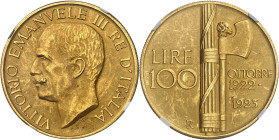 ITALIE - ITALY
Victor-Emmanuel III (1900-1946). 100 lire au faisceau sur Flan mat (Matte) 1923, R, Rome.
Av. VITTORIO EMANVELE III RE D’ITALIA. Tête...