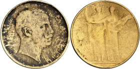 ITALIE - ITALY
Victor-Emmanuel III (1900-1946). Essai de réglage de frappe de 20 lire en métal doré avec Minerve et l’Agriculture par S. Johnson 1903...