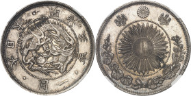 JAPON - JAPAN
Mutsuhito ou Meiji (1867-1912). 1 yen, type 1 An 3 (1870).
Av. Légende et (date). Dragon enroulé sur lui-même. 
Rv. Soleil rayonnant ...