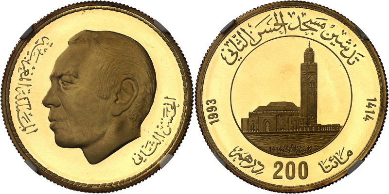 MAROC - MOROCCO
Hassan II (1961-1999). Épreuve de 200 dirhams sur flan en Or, I...