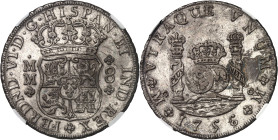 MEXIQUE - MEXICO
Ferdinand VI (1746-1759). 8 réaux 1756 MM, M°, Mexico.
Av. * FERDND. VI. D. G. HISPAN. ET. IND. REX. Écu couronné, accosté de .(ess...