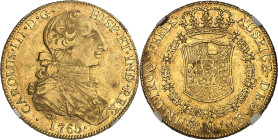 MEXIQUE - MEXICO
Charles III (1759-1788). 8 escudos “à la tête de rat” 1765 MF, M°, Mexico.
Av. CAROLUS. III. D. G. - HISP. ET IND. REX. Buste cuira...