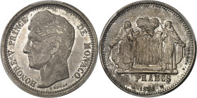 MONACO
Honoré V (1819-1841). Essai de 2 francs en argent, par É. Rogat, Frappe spéciale (SP) 1838, Monaco.
Av. HONORE V PRINCE - DE MONACO. Tête nue...