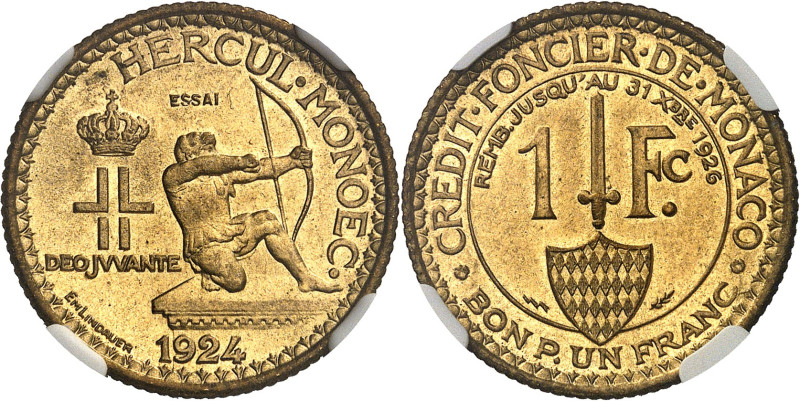 MONACO
Louis II (1922-1949). Essai de 1 franc en cupro-aluminium 1924, éclair, ...