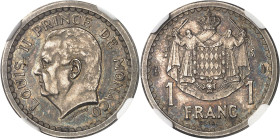 MONACO
Louis II (1922-1949). Essai de 1 franc en argent ND (1943), Paris.
Av. LOUIS II PRINCE DE MONACO. Tête nue à gauche ; au-dessous, signature L...