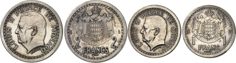 MONACO
Louis II (1922-1949). Coffret de deux essais-piéforts en argent, de 1 et...