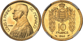MONACO
Louis II (1922-1949). Essai de 10 francs en Or 1946, Paris.
Av. LOUIS II PRINCE - DE MONACO. Buste à gauche ; signature P. TURIN. 
Rv. 10 FR...