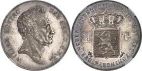 PAYS-BAS - NETHERLANDS
Guillaume II (1840-1849). 2 1/2 florins (2 1/2 gulden), Flan bruni (PROOF) 1840, Utrecht.
Av. WILHELM KONING DER NED. G. H. V...
