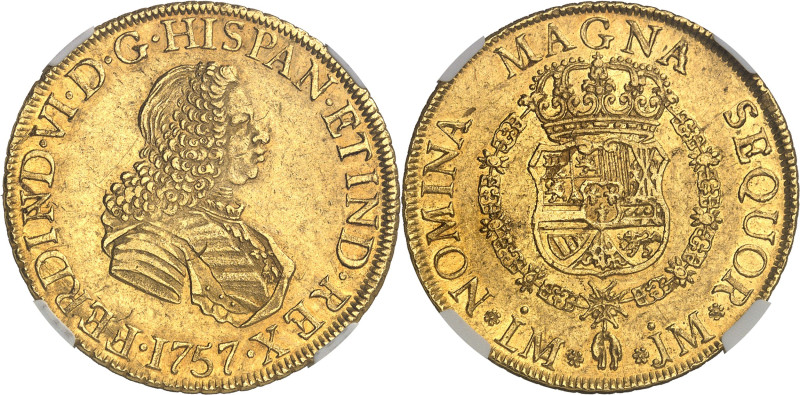 PÉROU - PERU
Ferdinand VI (1746-1759). 8 escudos 1757 JM, Lima.
Av. FERDI[NA]D...