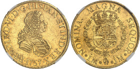 PÉROU - PERU
Ferdinand VI (1746-1759). 8 escudos 1757 JM, Lima.
Av. FERDI[NA]D. VI. D. G. HISPAN. ET IND. REX. Buste cuirassé à droite, portant la T...