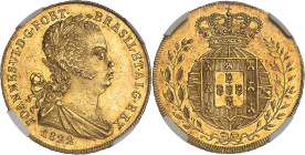 PORTUGAL
Jean VI (1799-1826). Meia peça de 3200 réis (2 escudos) 1822, Lisbonne.
Av. JOANNES. VI. D. G. PORT. - BRASIL. ET. ALG. REX. Buste lauré, d...