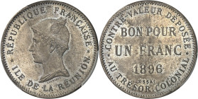 RÉUNION (ÎLE DE LA) - REUNION
IIIe République (1870-1940). Essai de Un franc (bon pour), Frappe spéciale (SP) 1896, Paris.
Av. * RÉPUBLIQUE FRANÇAIS...
