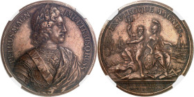RUSSIE - RUSSIA
Pierre Ier le Grand (1689-1725). Médaille, mort de Pierre Ier le Grand, par J. Dassier 1725.
Av. PETRUS MAGN. - IMP. UTRIU. SQ. RUSS...