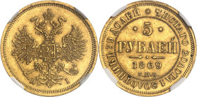 RUSSIE - RUSSIA
Alexandre II (1855-1881). 5 roubles 1869 HI, СПБ, Saint-Pétersbourg.
Av. Aigle bicéphale éployée et couronnée ; au-dessous (différen...