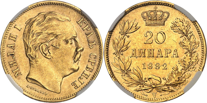 SERBIE - SERBIA
Milan Ier (1882-1889). 20 dinara 1882, V, Vienne.
Av. Légende ...