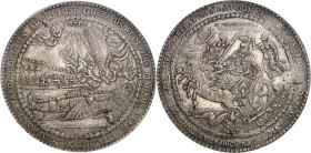 SUÈDE - SWEDEN
Christine (1632-1654). Médaille au module de 4 thalers, mort du Roi Gustave II Adolphe et rapatriement de son corps à Stockholm 1633, ...