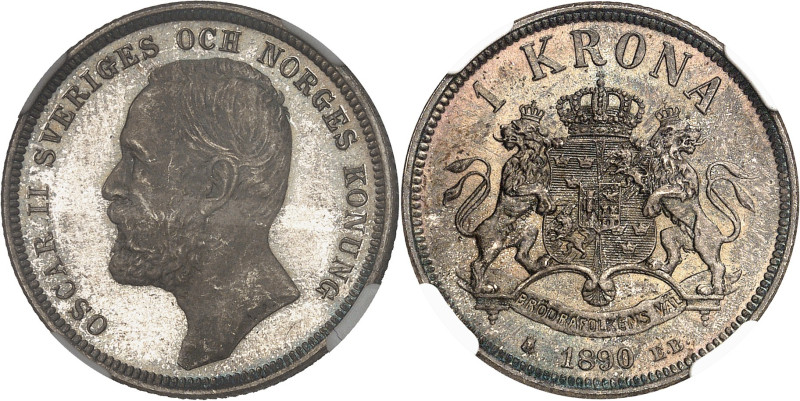 SUÈDE - SWEDEN
Oscar II (1872-1907). 1 krona, Flan bruni (PROOF) 1890 EB, Stock...