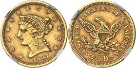 USA - UNITED STATES OF AMERICA
République fédérale des États-Unis d’Amérique (1776-à nos jours). 2,5 dollars Liberty 1857, Philadelphie.
Av. Dans un...