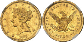 USA - UNITED STATES OF AMERICA
République fédérale des États-Unis d’Amérique (1776-à nos jours). 5 dollars Liberty, sans devise 1839, Philadelphie.
...