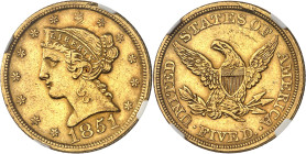 USA - UNITED STATES OF AMERICA
République fédérale des États-Unis d’Amérique (1776-à nos jours). 5 dollars Liberty, sans devise 1851, Philadelphie.
...