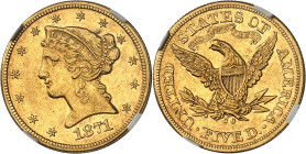 USA - UNITED STATES OF AMERICA
République fédérale des États-Unis d’Amérique (1776-à nos jours). 5 dollars Liberty, avec devise 1871, CC, Carson City...