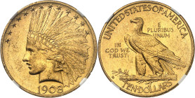 USA - UNITED STATES OF AMERICA
République fédérale des États-Unis d’Amérique (1776-à nos jours). 10 dollars Indien, avec devise 1908, D, Denver.
Av....