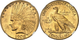 USA - UNITED STATES OF AMERICA
République fédérale des États-Unis d’Amérique (1776-à nos jours). 10 dollars Indien, avec devise 1908, D, Denver.
Av....