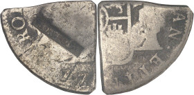 VIERGES BRITANNIQUES (ÎLES) - BRITISH VIRGIN ISLANDS
Tortola (île de), Georges III (1760-1820). 1/4 dollar (2 shilling) sur 1/2 pièce de 8 réaux Char...