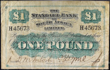 AFRIQUE DU SUD - SOUTH AFRICA
1 pound - type “The standard bank of south africa limited” 1er octobre 1896.
P.S412.
C’est le second plus haut grade ...