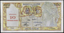 ALGÉRIE - ALGERIA
10 nouveaux francs surchargé sur 1000 francs 30-4-1958.
P.112.
Alphabet F.2200 - numéro 705, type rare et recherché dans tous les...