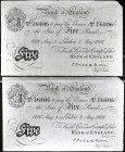 ANGLETERRE - UNITED KINGDOM
Lot (2) - 5 pounds avec numéros consécutifs 3 mai 1926.
P.320a.
Alphabet 261/E - numéro 16105 et numéro 16106, type rar...