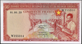 CONGO BELGE - BELGIAN CONGO
50 francs 01-06-1959.
P.32.
Alphabet W - numéro 255314, type rare et recherché dans cet état de conservation. Moins de ...