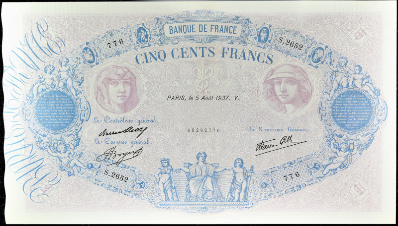 FRANCE
500 francs type 1888 “Bleu et Rose” modifié 5 août 1937.
P.88a - F.31.0...