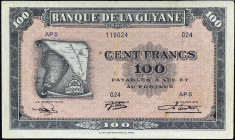 GUYANE FRANÇAISE - FRENCH GUIANA
100 francs type “impression US” ND (1942).
P.13b.
Alphabet AP5 - numéro 024, type rare et recherché dans tous les ...