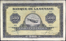 GUYANE FRANÇAISE - FRENCH GUIANA
500 francs impression US type “hydravion” - première signature ND (1942).
P.14a.
Top Pop : c’est le seul et plus b...