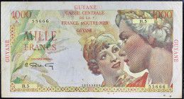 GUYANE FRANÇAISE - FRENCH GUIANA
1000 francs type “Union française” ND (1946).
P.25a.
Alphabet B.5 - numéro 55666, type rare et recherché dans tous...
