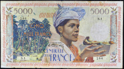 GUYANE FRANÇAISE - FRENCH GUIANA
5000 francs type “Jeune antillaise” ND (1960).
P.28a.
Alphabet S.1 - numéro 286, type extrêmement rare et en alpha...