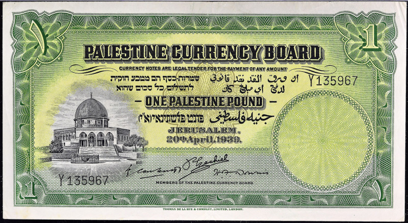 PALESTINE
1 pound type “Palestine” 20 avril 1939.
P.7c.
Alphabet Y - numéro 1...