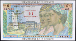 RÉUNION (ÎLE DE LA) - REUNION
10 nouveaux francs surchargé sur 500 francs type “Pointe à Pitre” ND (1971).
P.54b.
Alphabet W.1 - 82735, type toujou...