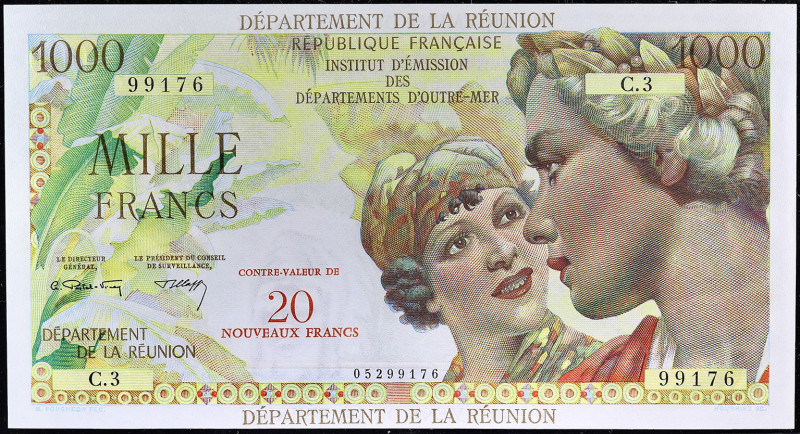 RÉUNION (ÎLE DE LA) - REUNION
20 nouveaux francs surchargé sur 1000 francs type...